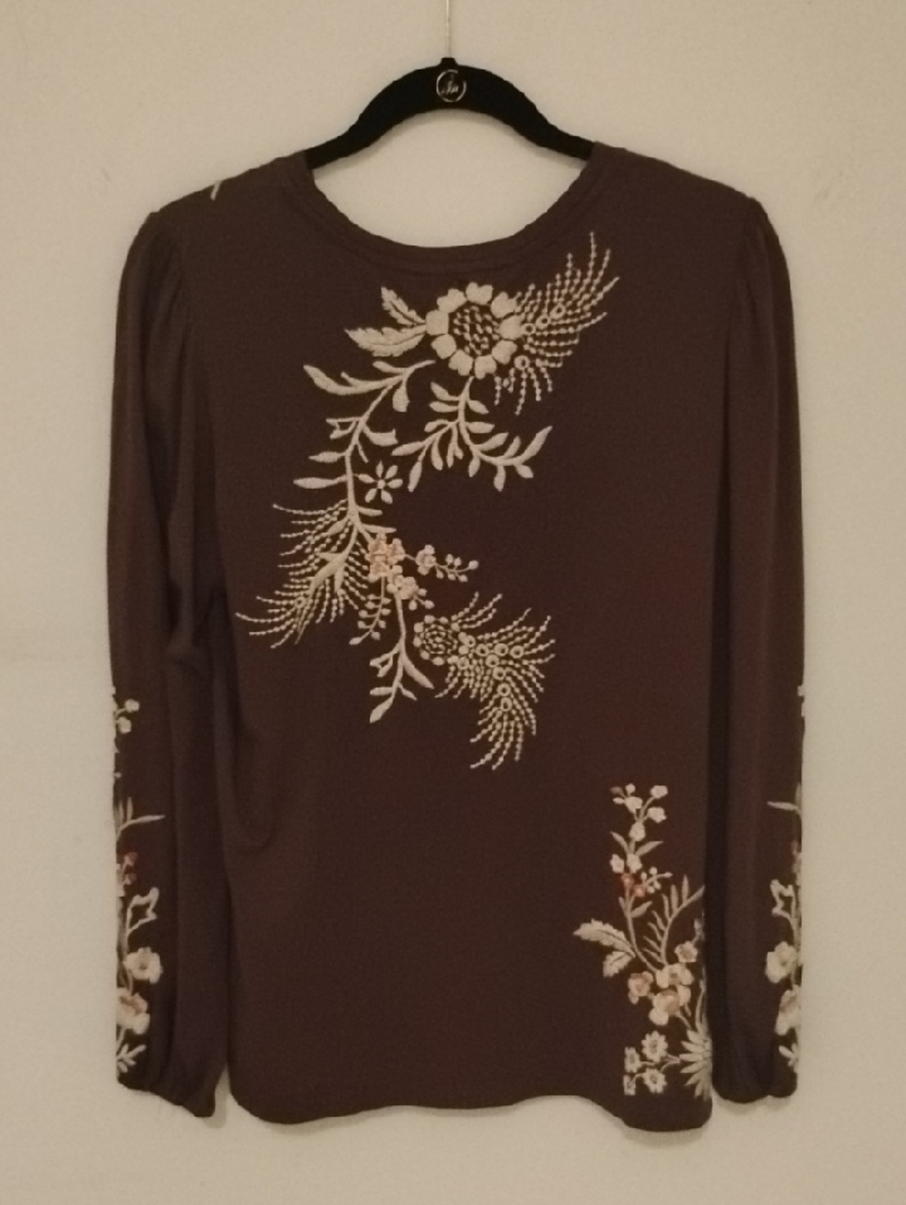 Johnny Was Valentina Long Sleeve Bishop Tee Brown Size M NWT Minor Imperfections - Picture 2 of 6